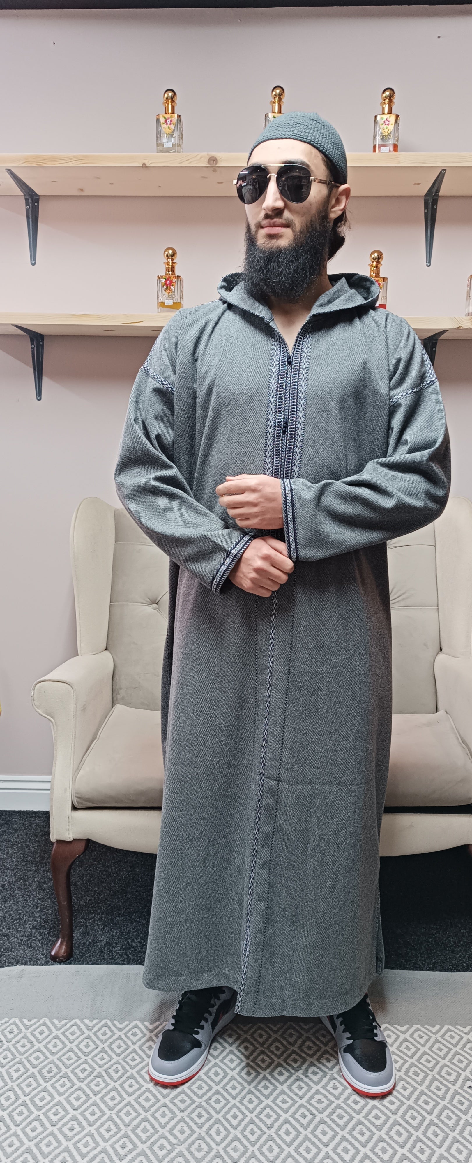 hooded Djellaba for men, winter Moroccan thobe.