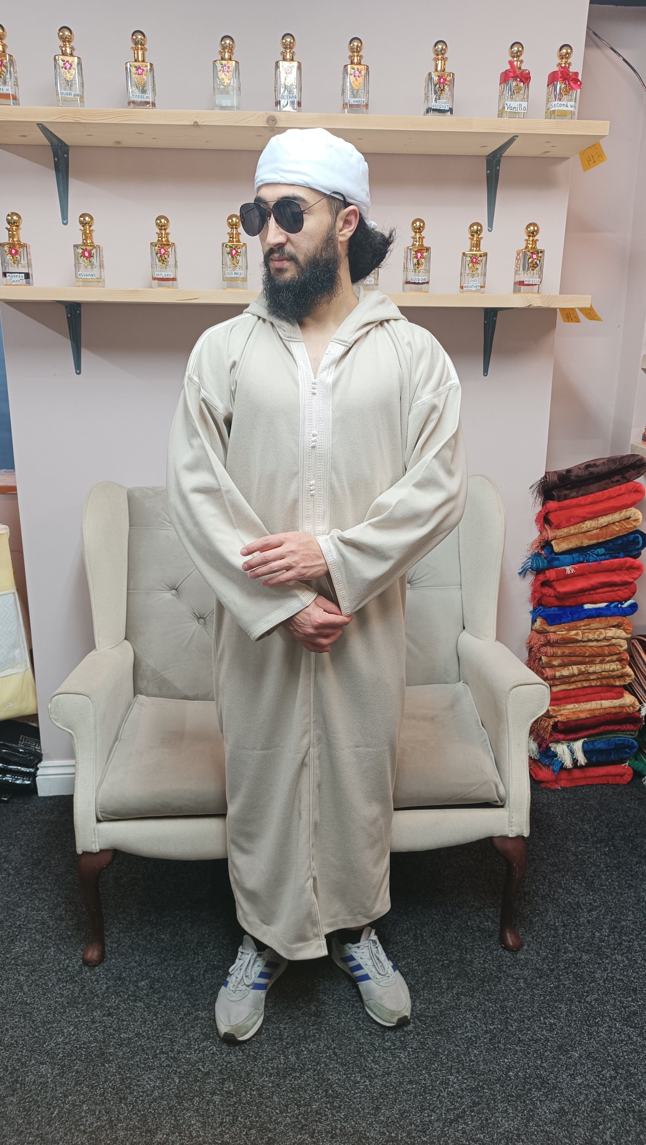 hooded Djellaba for men, winter Moroccan thobe.