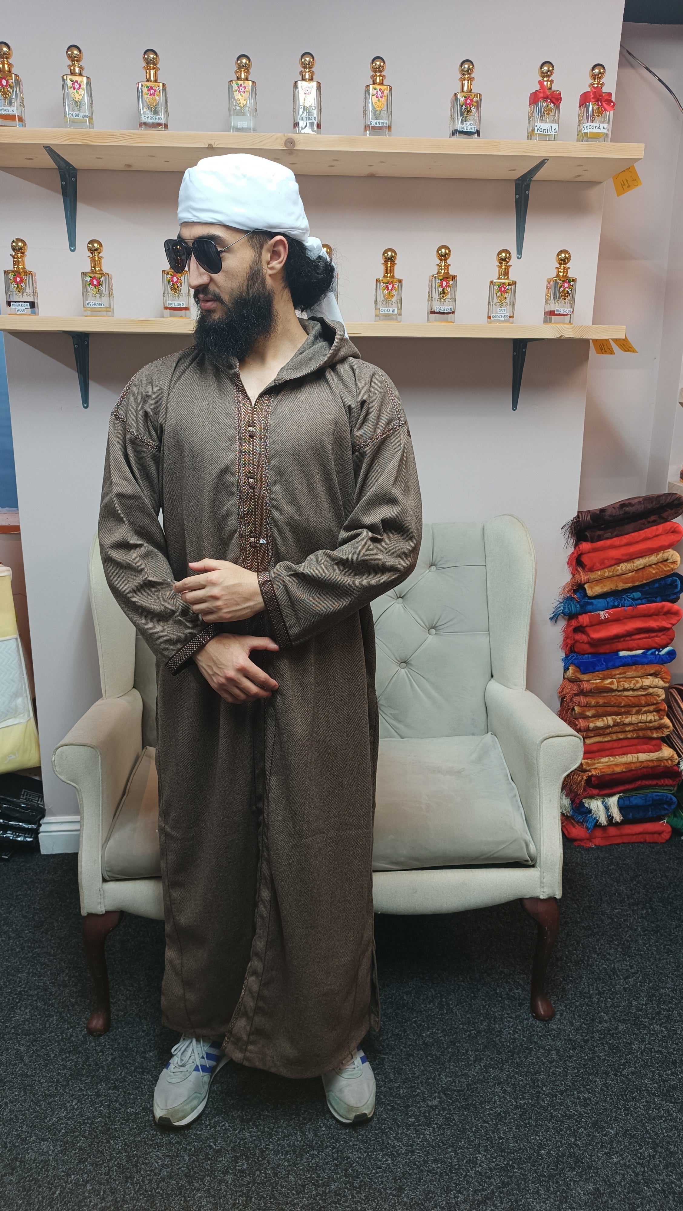 hooded Djellaba for men, winter Moroccan thobe.